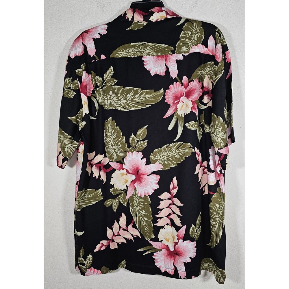 Sunny Island Shirt Mens Large Hawaiian Tropical Flowers Black Button Down - Picture 3 of 7